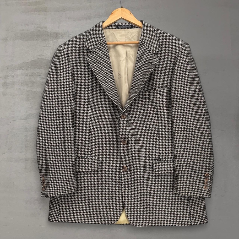 Bespoke Club Suit Blazer Black White Houndstooth‎ 3-Button Sport Coat 44R